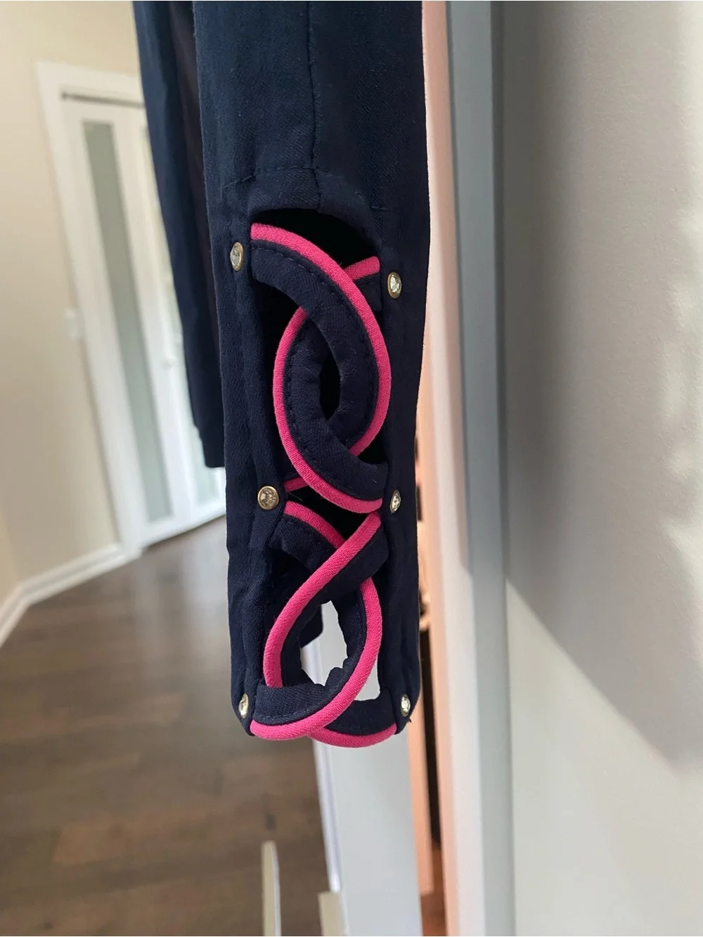 Attyre Navy Capri Pants with Pink Lace-Up Side Slits